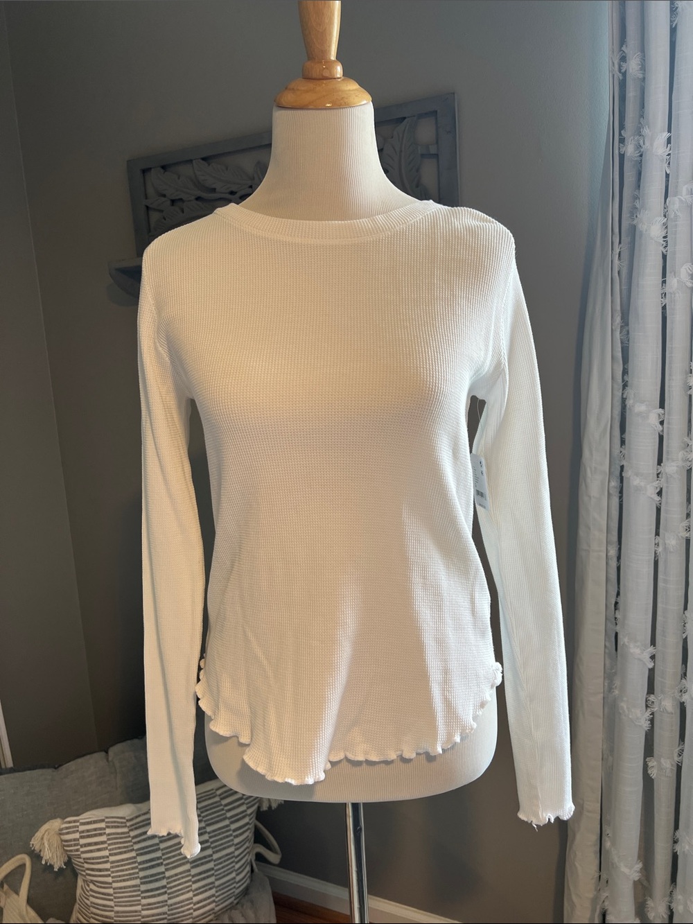 We The Free Waffle Knit Long-Sleeve Top in White Size Medium NWT